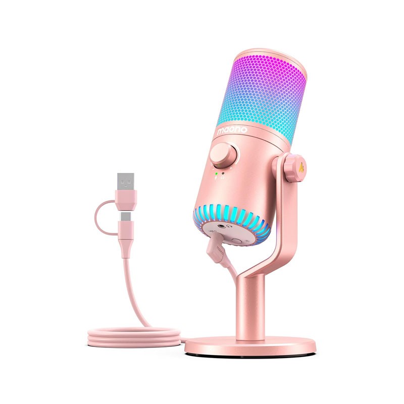 Maonocaster DM30 RGB Gaming Microphone for PC, USB Programmable - Pink