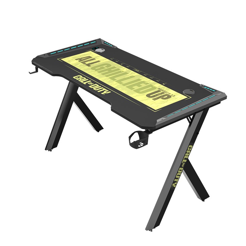 Call Of Duty (COD) x GAMEON Hawksbill Series RGB Flowing Light Gaming Desk (Size: 1200-600-720 mm) With (800*300*3 mm - COD Mouse pad), Headphone Hook & Cup Holder - Black/Green