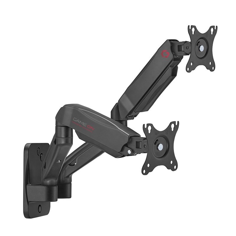 GAMEON GO-5008 Economy Spring-Assisted Wall Mounted Dual Monitor Arm, Stand And Mount For Gaming And Office Use, 17" - 32", Each Arm Up To 9 kg, Black