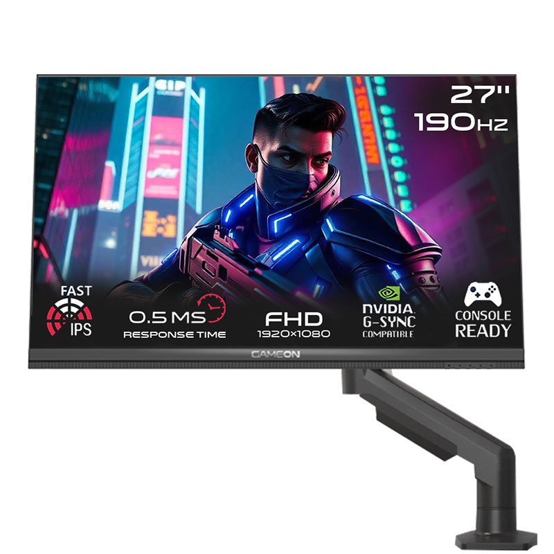 GAMEON GOM27FHD190IPSX Midnight Pro X Series 27" FHD, 190Hz, MPRT 0.5ms, Fast IPS Gaming Monitor (Support PS5) with Stand - Black
