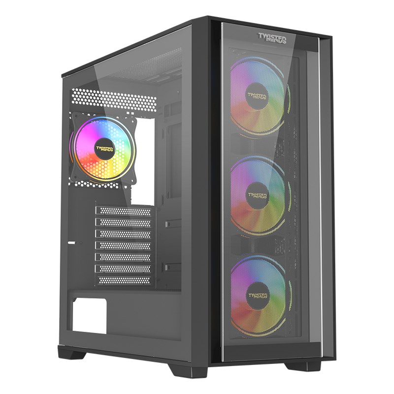Twisted Minds Ultimate E-ATX Mid Tower Gaming PC Case - Black (4 ARGB Fans Included)