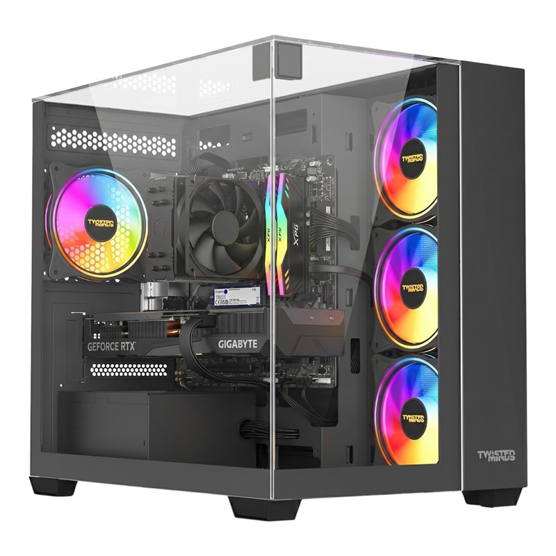 Twisted Minds Warden Rider Tempered Glass Mid Tower Gaming Case - Black (3 ARGB Fans Included)