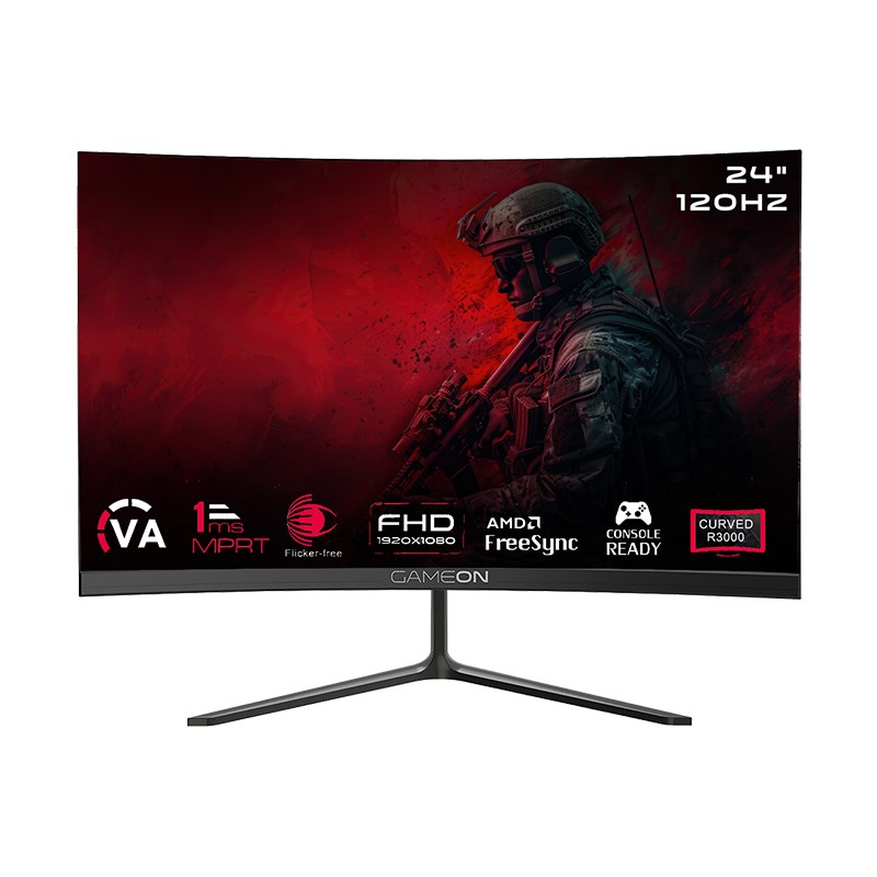 GAMEON GOC24F120VA 24" FHD, 120 Hz, MPRT 1 ms, HDMI 2.1, VA PANEL Curved Gaming Monitor
