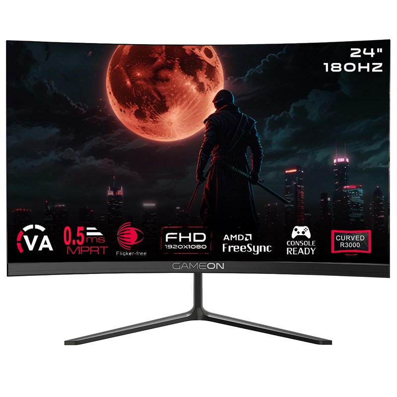 GAMEON GOC24F180VA 24" FHD, 180 Hz, MPRT 0.5 ms, HDMI 2.1, VA PANEL Curved Gaming Monitor