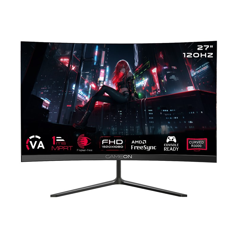 GAMEON GOC27F120VA 27" FHD, 120 Hz, MPRT 1 ms, HDMI 2.1, VA PANEL Curved Gaming Monitor