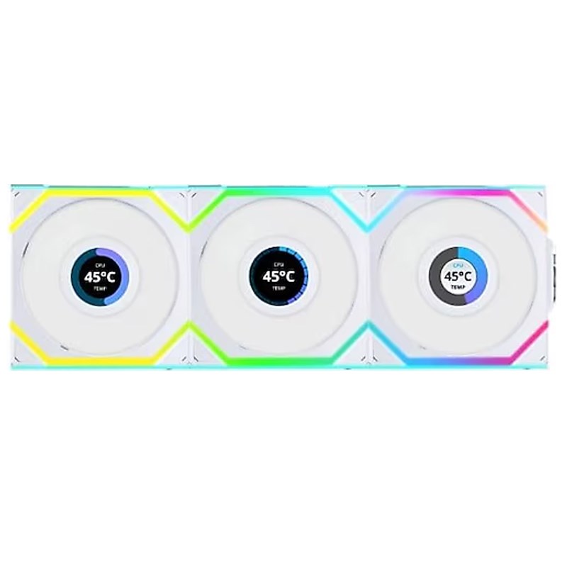 LIAN LI UNI FAN SL Wireless LCD 120mm ARGB Case Fans with 1.6” LCD Screen (3 Pack) - White