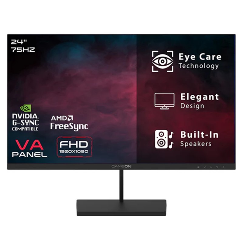 GAMEON GB24F75 24" FHD, HDMI and VGA with Ergonomic Tilt, Adaptive-Sync and Built-in-speakers Gaming Monitor