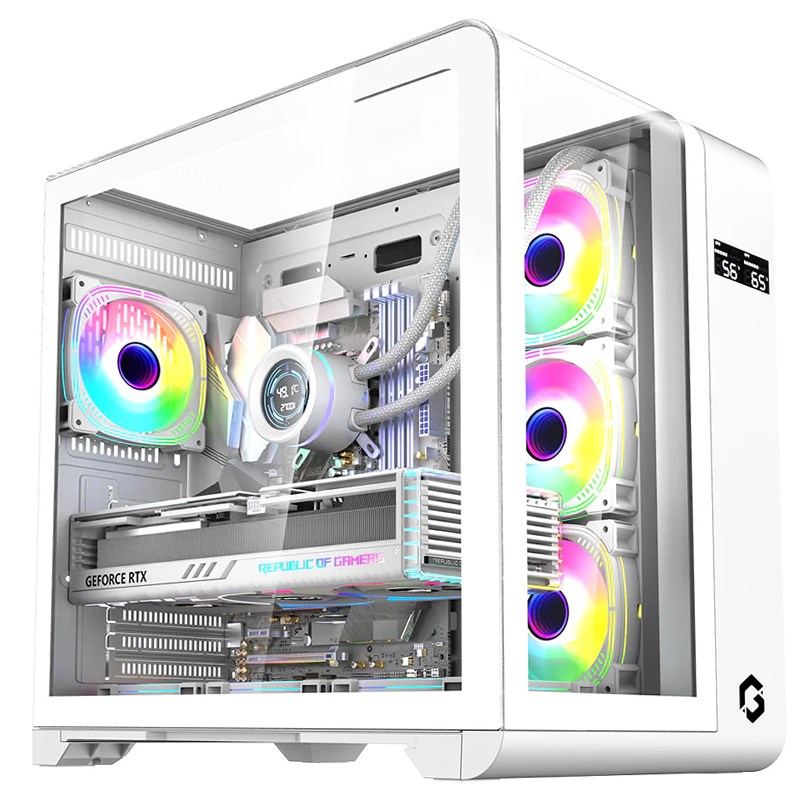 GAMEON INFINITY Series ARGB ATX Mid Tower Gaming PC Case - White (7 ARGB Fans Included)