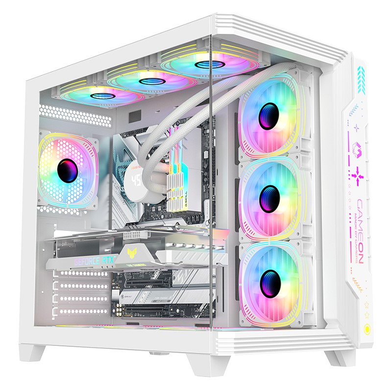 GAMEON PULSE Series ARGB ATX Mid Tower Gaming PC Case - White (7 ARGB Fans Included)