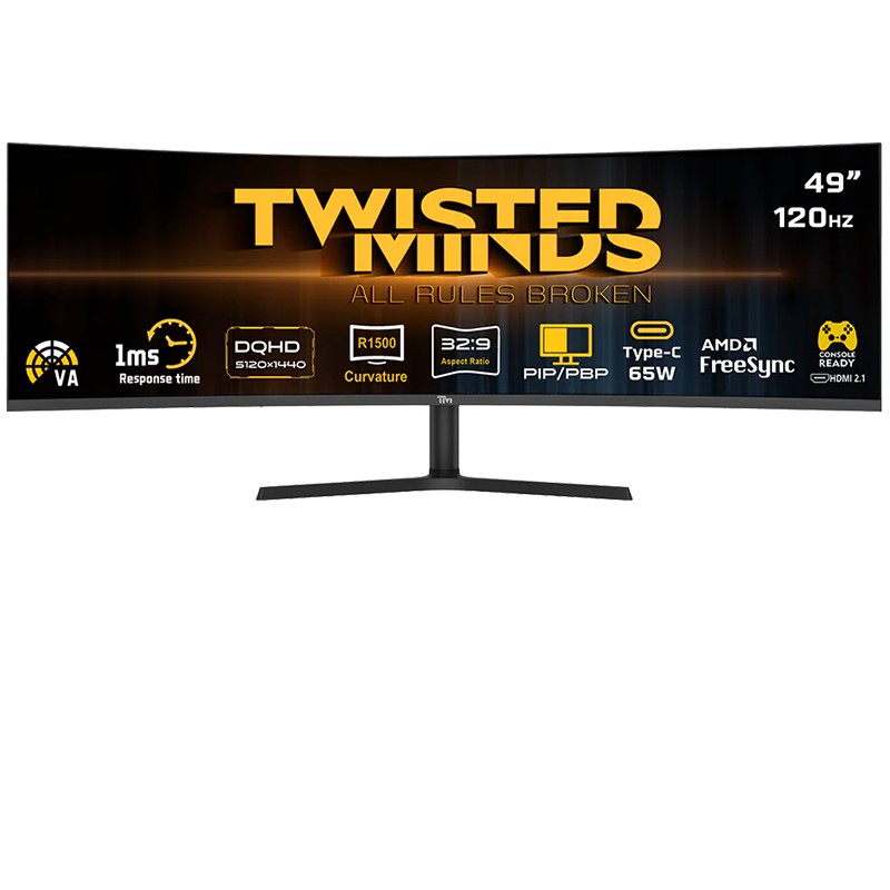 Twisted Minds 49" DQHD, 1ms,120Hz VA Panel, Speakers Curved Monitor
