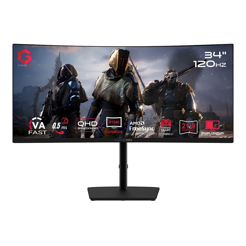 GAMEON GOC34WQHD120VA Spectra Pro Series 34" WQHD, 120Hz, MPRT 0.5ms, HDMI 2.1, Fast VA Panel Curved Gaming Monitor 1500R 21:9 (Supports PS5) - Black