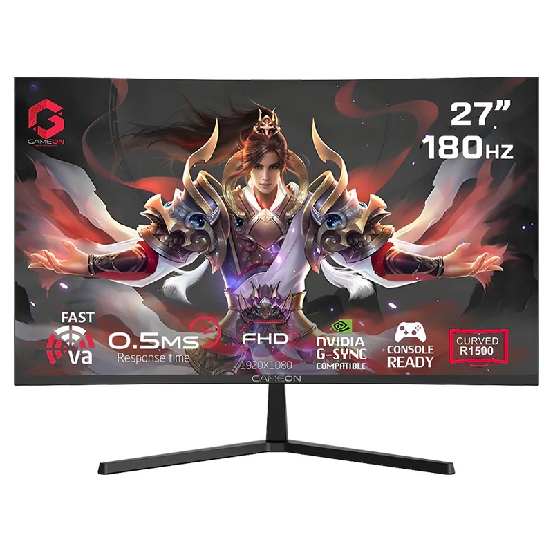 GAMEON GC27F180VA Pro Series 27" FHD, 180Hz, MPRT 0.5ms, HDMI 2.1, Fast VA Panel Curved Gaming Monitor 1500R 16:9 (Supports PS5) - Black