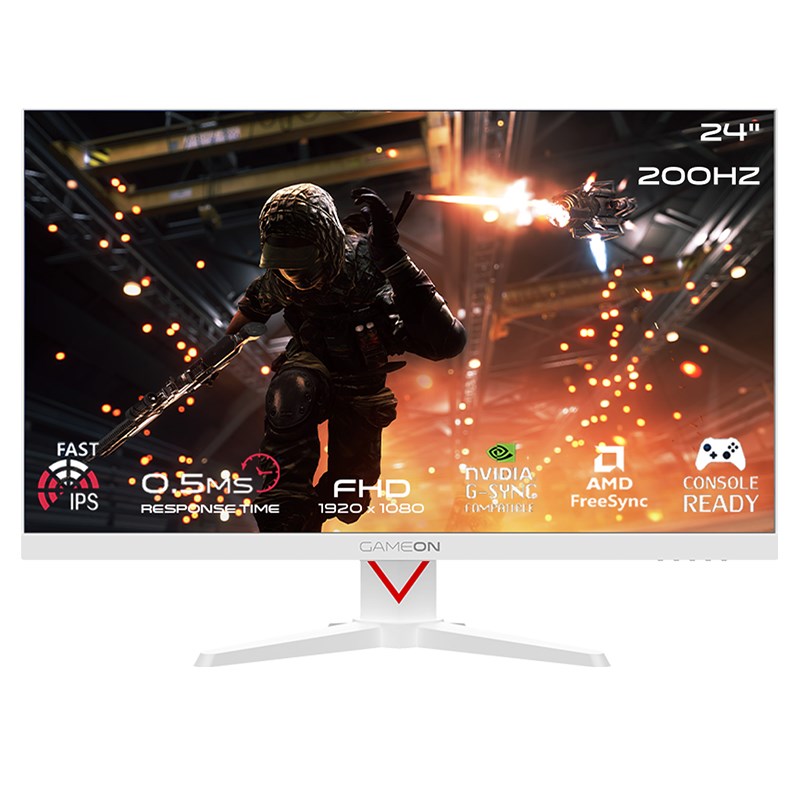 GAMEON GOAM24FHD200IPS Marksman Series 24" FHD, 200Hz, MPRT 0.5ms, HDMI 2.1, Fast IPS Gaming Monitor (Supports PS5) - White