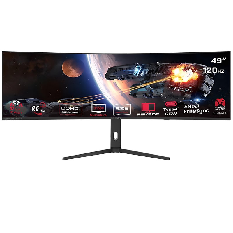GAMEON GOC49DQHD120 Spectra Pro X Series 49" DQHD, 120Hz, MPRT 0.5ms, HDMI 2.1, Fast VA Panel Curved Gaming Monitor 1500R 32:9 (Supports PS5) - Black