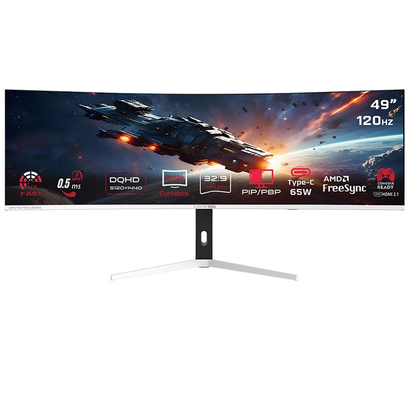 GAMEON GOAC49DQHD120 Spectra Pro X Series 49" DQHD, 120Hz, MPRT 0.5ms, HDMI 2.1, Fast VA Panel Curved Gaming Monitor 1500R 32:9 (Supports PS5) - White