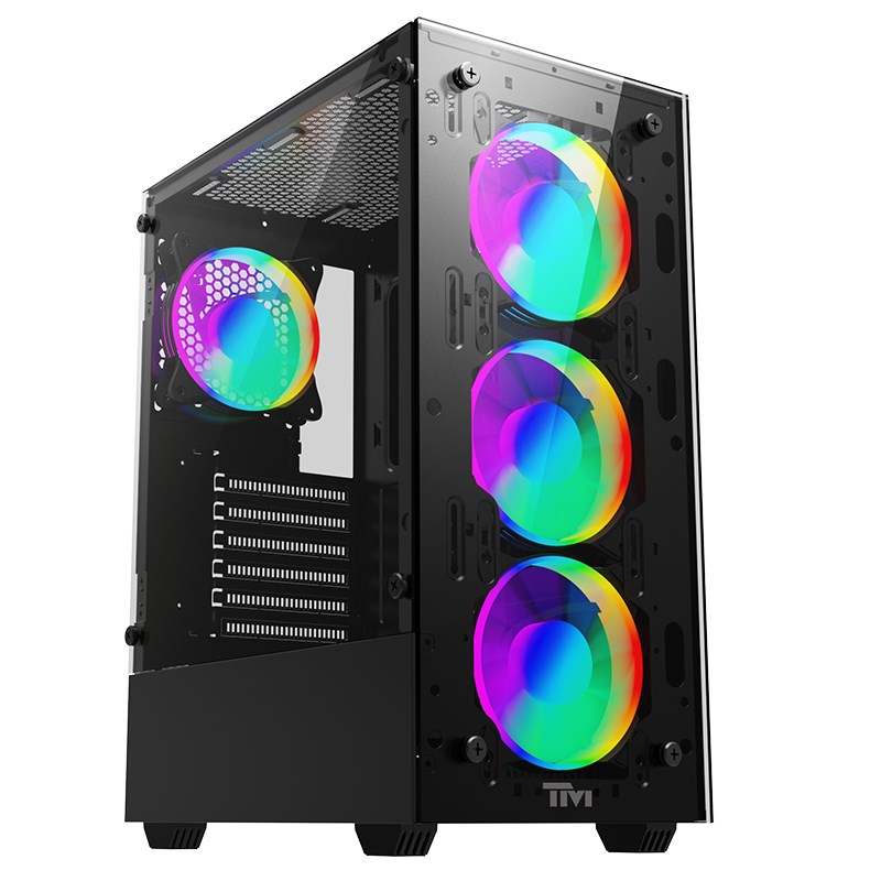Twisted Minds Nova Series ATX Mid Tower Gaming Case - Black (4 ARGB Fans Included)