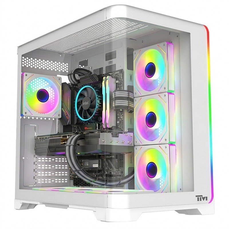 Twisted Minds Flux Series ATX Mid Tower Gaming Case - White (7 ARGB Fans Included)