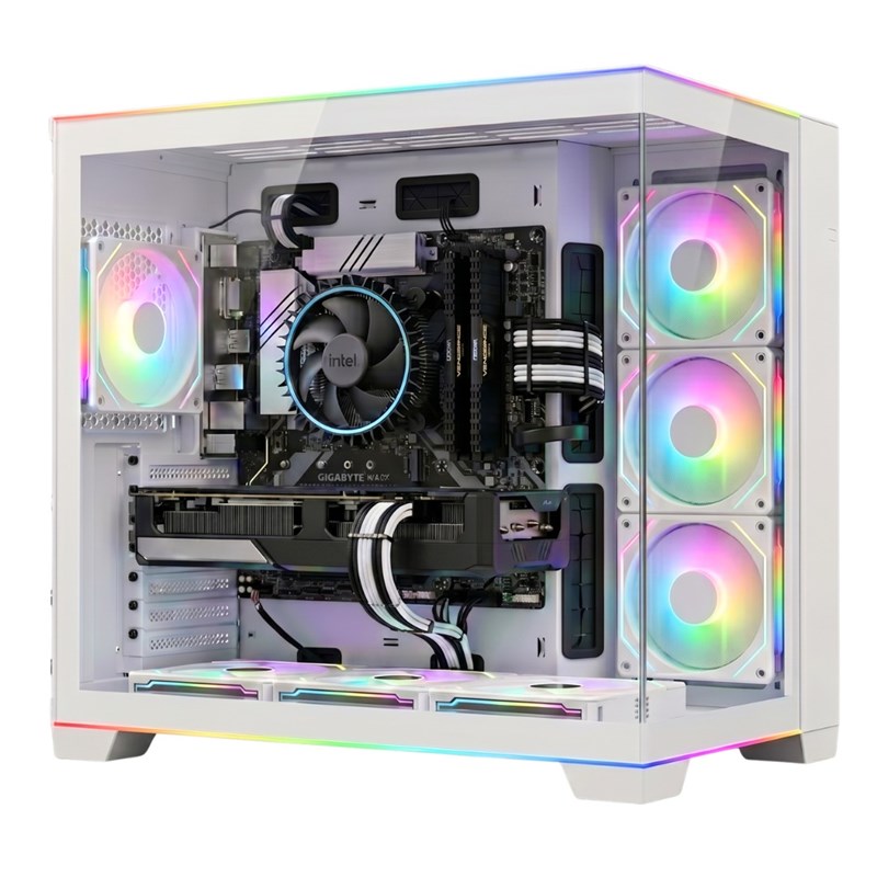 Twisted Minds Rampage Series ATX Mid Tower Gaming Case - White (7 ARGB Fans Included)