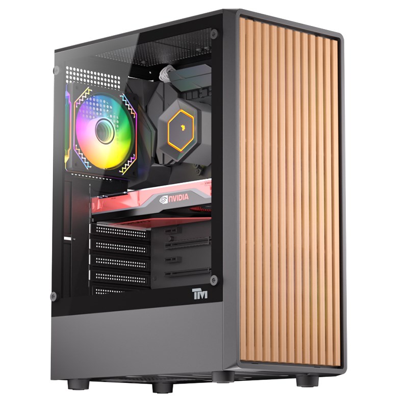 Twisted Minds WoodX Series ATX Mid Tower Gaming Case - Black (4 ARGB Fans Included)