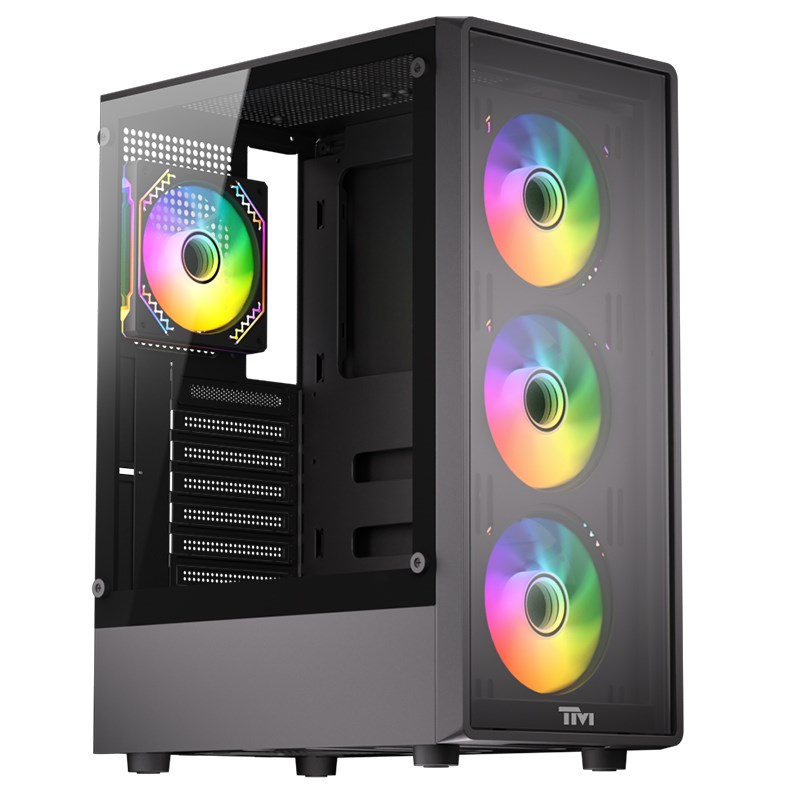 Twisted Minds Phantom Series ATX Mid Tower Gaming Case - Black (4 ARGB Fans Included)