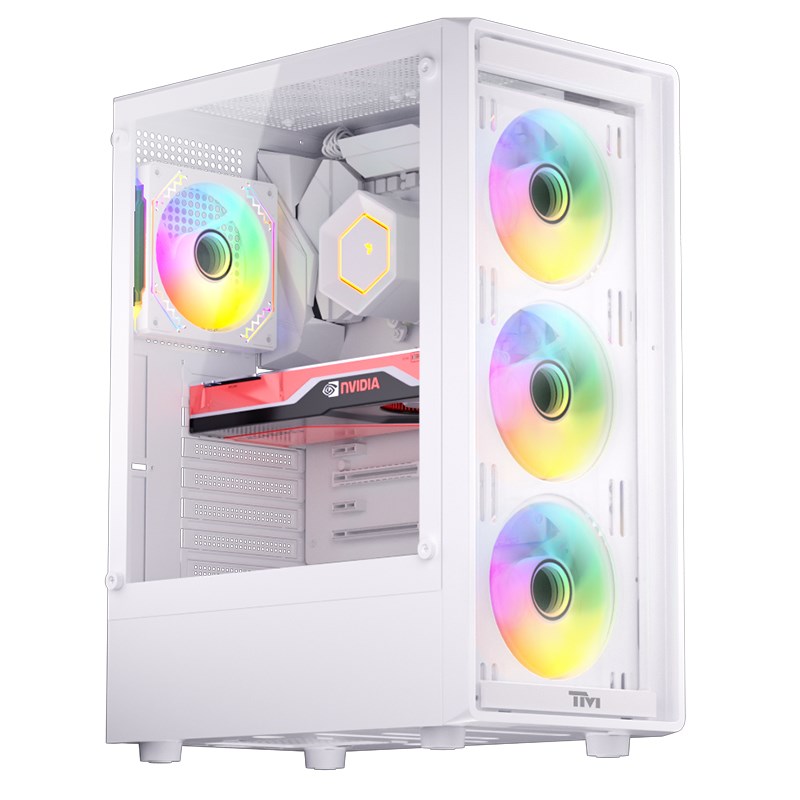 Twisted Minds Phantom Series ATX Mid Tower Gaming Case - White (4 ARGB Fans Included)