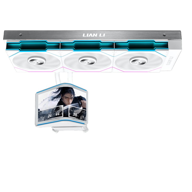 LIAN LI HydroShift II OLED Curved 360TL Liquid CPU Cooler with 6.67" 2K 60Hz Curved OLED Display with UNIFAN TL Flex Fans - White